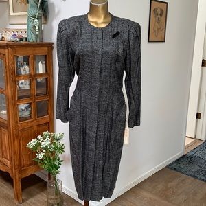 Vintage 1980's David Warren Dress - Long Sleeve Shoulder Pads 1980's does 1940's
